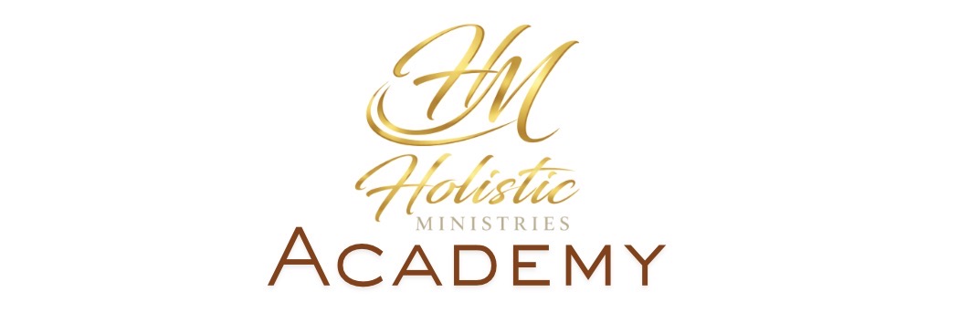 Logo with gold initials, the words 'Holistic Ministries' and 'Academy' in different fonts.