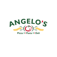 Logo with green text, a tomato, wheat, and the words Pizza, Pasta, Deli.