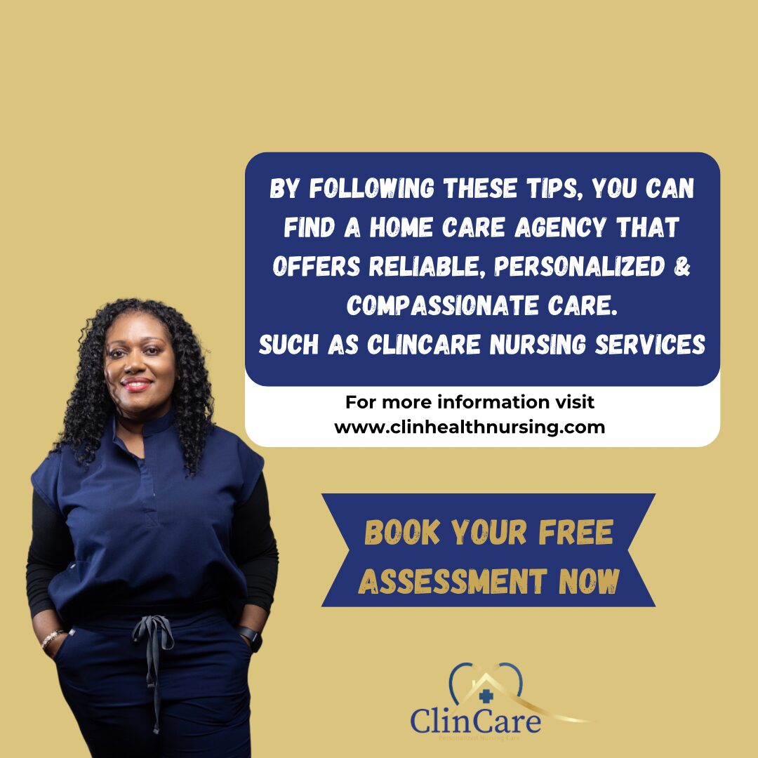 Woman in navy outfit standing with hands in pockets, text box with care tips, and a call to action for free assessment.