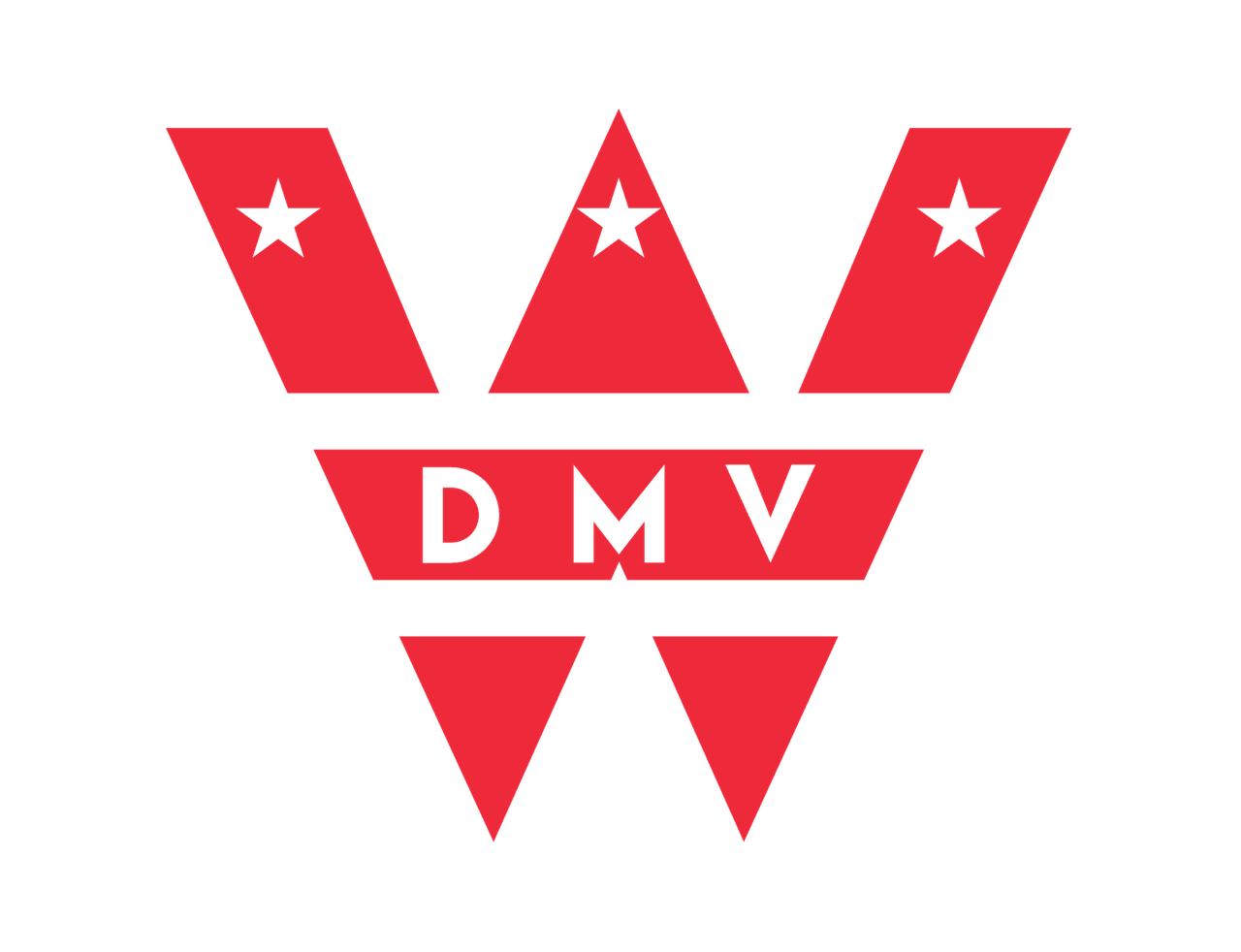 Red DMV logo with stars and triangles on a black background.