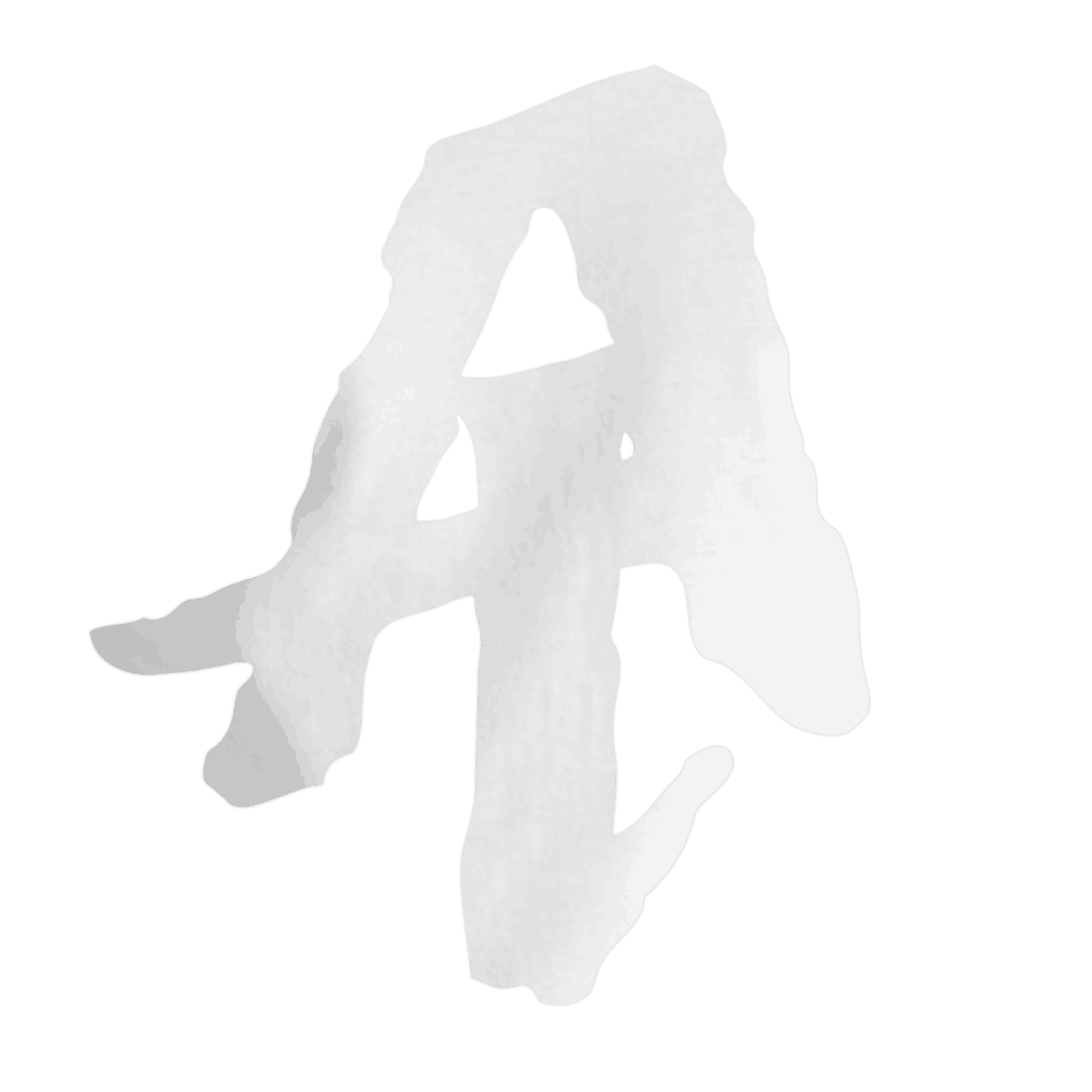 White abstract shape on black background resembling a stylized letter A or symbol.