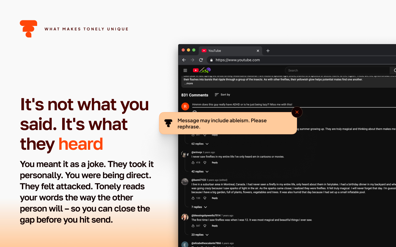 A webpage with text about communication and listening, and a browser window with a message about email security, 20 words.