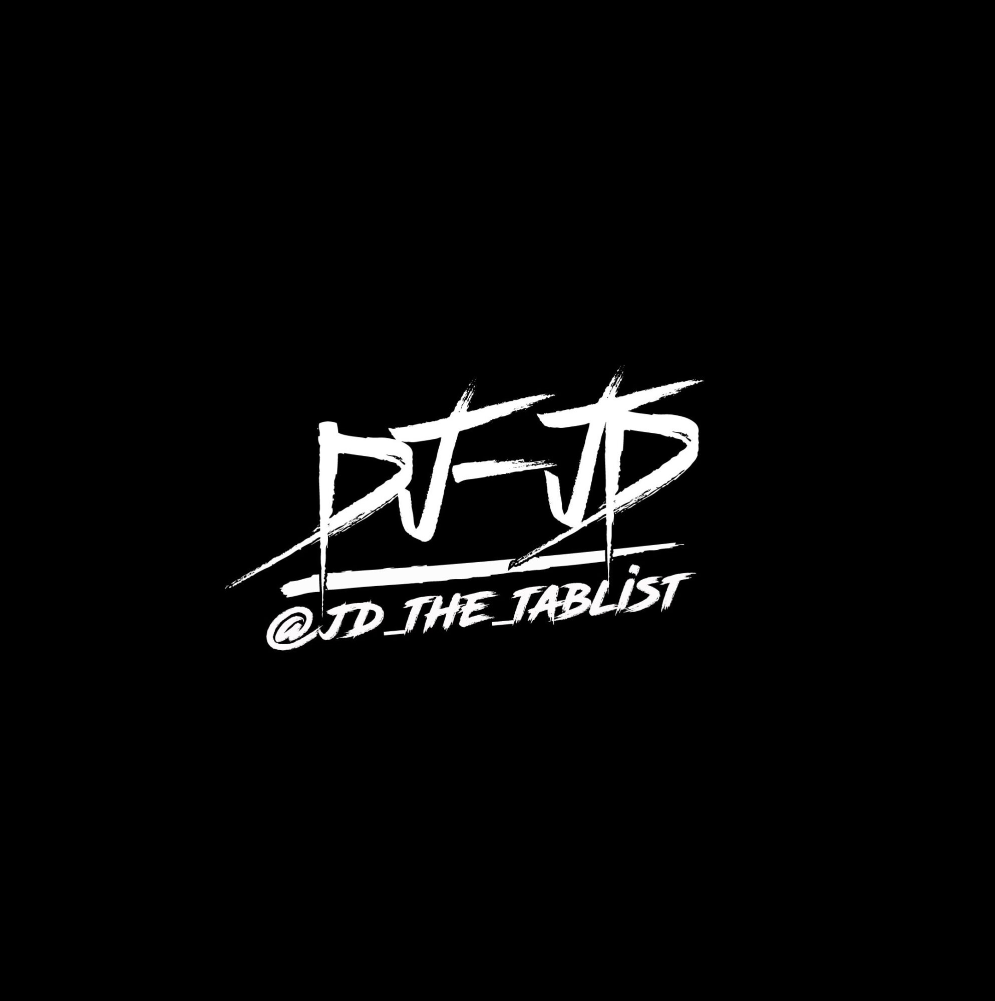 Black background with white stylized text and a signature, reading 'DJ-D @JD_THE_TABLIST'.