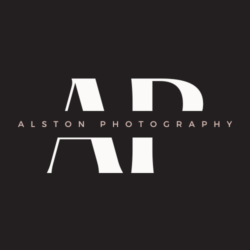 Black background with white stylized letters and text reading 'ALSTON PHOTOGRAPHY'.