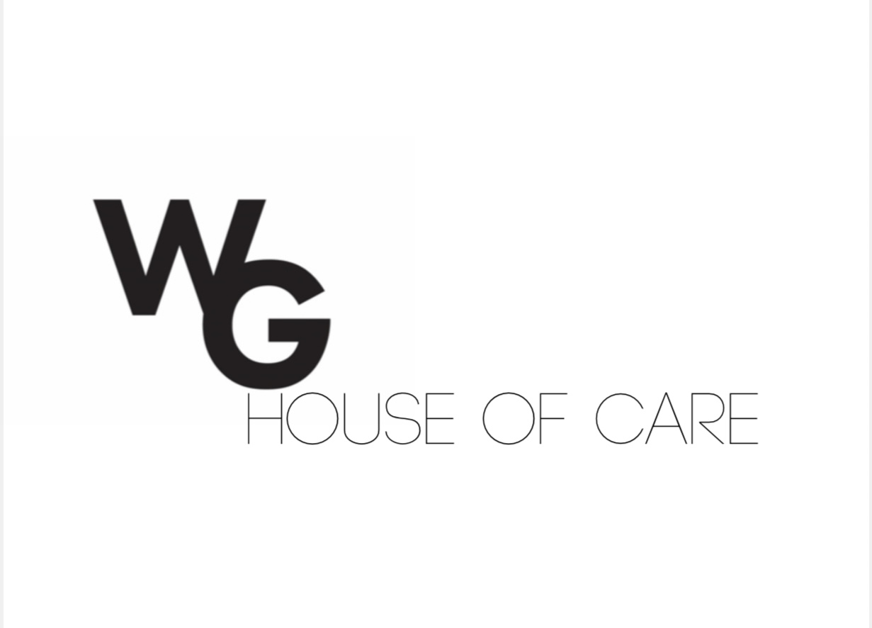 Logo with bold letters 'WG' and thin text 'HOUSE OF CARE' on white background.