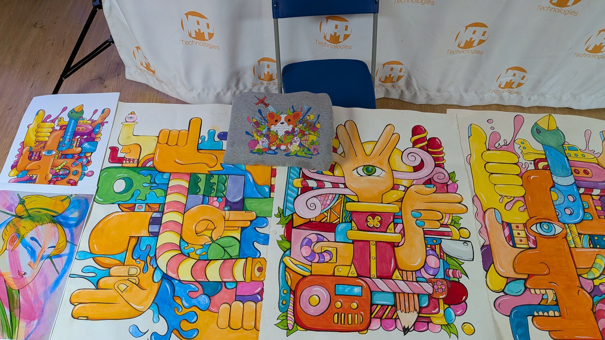 Colorful jigsaw puzzle pieces with various animal and character illustrations on a table.